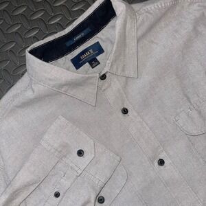 Roark Men Shirt L Chambray Blue Button Down Flap Pockets Long Sleeve Classic XL
